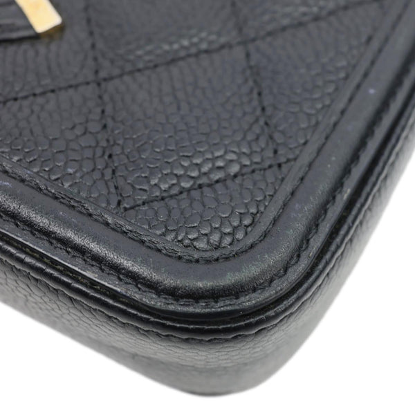 CHANEL CC Filigree Double Zip Quilted Caviar Leather Crossbody Bag Black