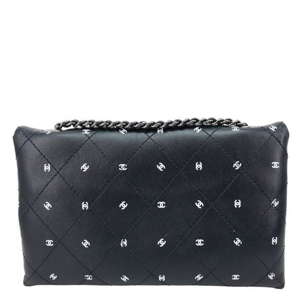 CHANEL CC Envelope Printed Lambskin Leather Chain Clutch Bag Black