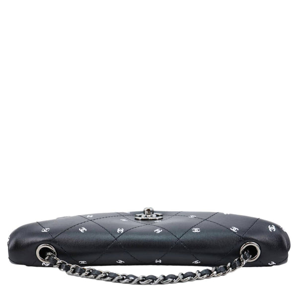 CHANEL CC Envelope Printed Lambskin Leather Chain Clutch Bag Black