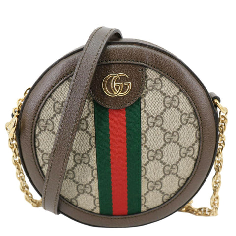 GUCCI Ophidia Mini GG Round Supreme Monogram Crossbody Bag Beige 550618
