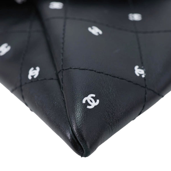 CHANEL CC Envelope Printed Lambskin Leather Chain Clutch Bag Black