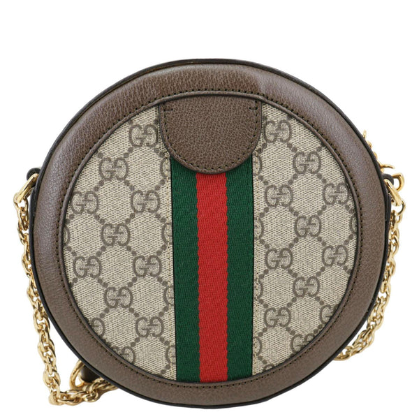 GUCCI Ophidia Mini GG Round Supreme Monogram Crossbody Bag Beige 550618