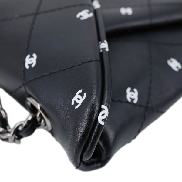 CHANEL CC Envelope Printed Lambskin Leather Chain Clutch Bag Black