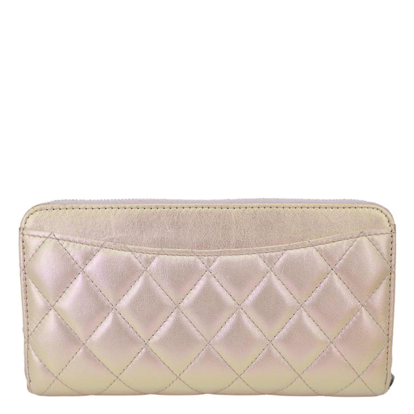 CHANEL Gusset Iridescent Leather Zip Around Wallet Pink