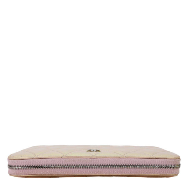 CHANEL Gusset Iridescent Leather Zip Around Wallet Pink