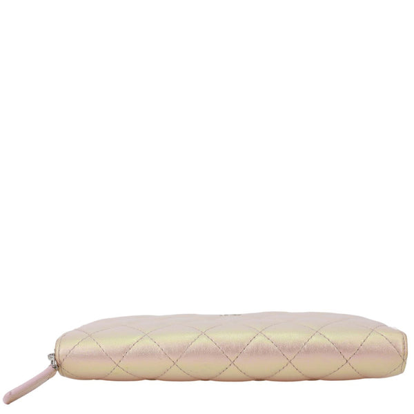 CHANEL Gusset Iridescent Leather Zip Around Wallet Pink