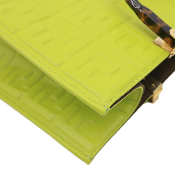 FENDI Sunshine Medium Zucca Embossed Leather Shopper Tote Bag Green