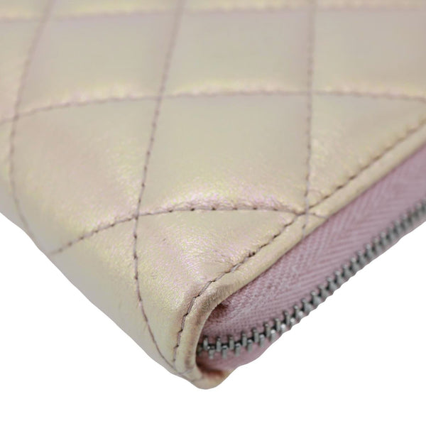 CHANEL Gusset Iridescent Leather Zip Around Wallet Pink