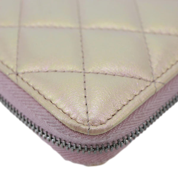 CHANEL Gusset Iridescent Leather Zip Around Wallet Pink