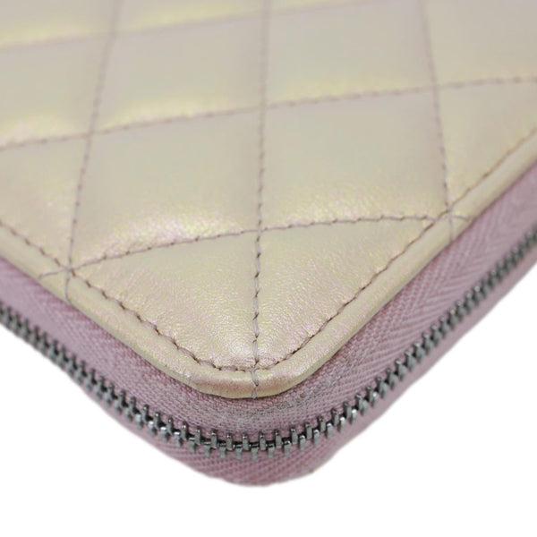 CHANEL Gusset Iridescent Leather Zip Around Wallet Pink