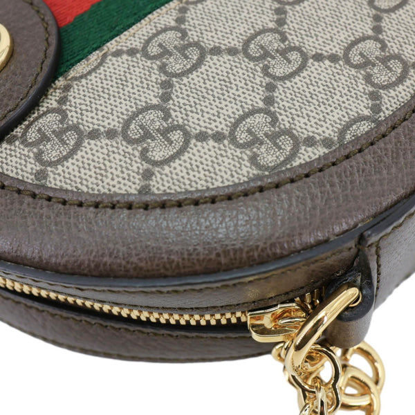 GUCCI Ophidia Mini GG Round Supreme Monogram Crossbody Bag Beige 550618