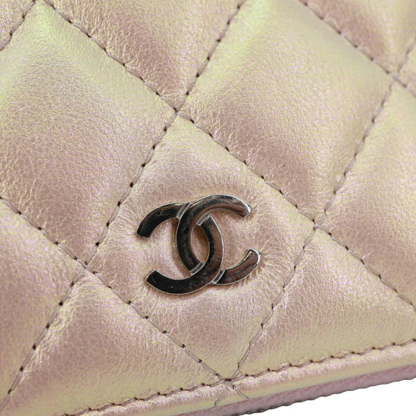 CHANEL Gusset Iridescent Leather Zip Around Wallet Pink
