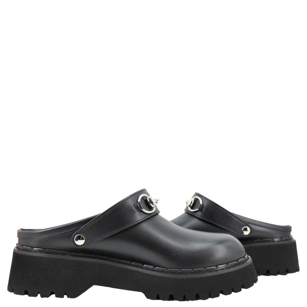 GUCCI Horsebit Leather Mules Size 40 Black 835829