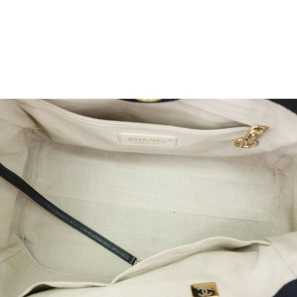 CHANEL Deauville Canvas Shopping Tote Bag Navy Blue