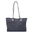 CHANEL Deauville Canvas Shopping Tote Bag Navy Blue