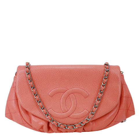 CHANEL Half Moon Caviar Leather Wallet On Chain Coral