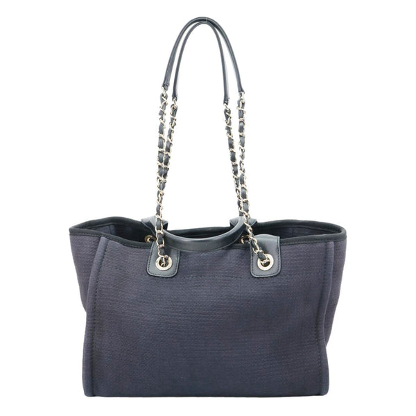CHANEL Deauville Canvas Shopping Tote Bag Navy Blue