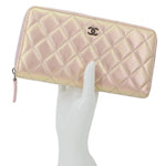 CHANEL Gusset Iridescent Leather Zip Around Wallet Pink