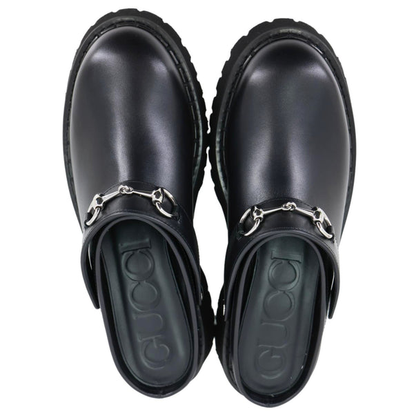 GUCCI Horsebit Leather Mules Size 40 Black 835829