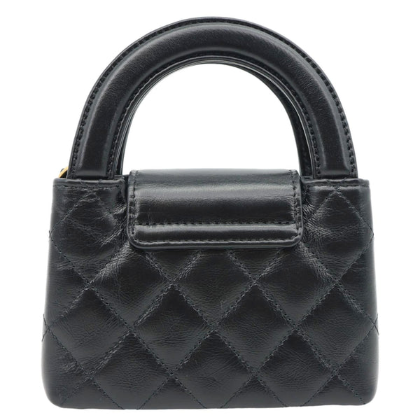 CHANEL Kelly Mini Nano Quilted Shiny Aged Calfskin Leather Tote Crossbody Bag Black