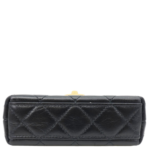 CHANEL Kelly Mini Nano Quilted Shiny Aged Calfskin Leather Tote Crossbody Bag Black