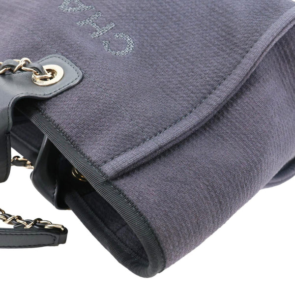 CHANEL Deauville Canvas Shopping Tote Bag Navy Blue
