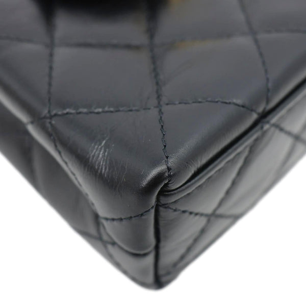 CHANEL Kelly Mini Nano Quilted Shiny Aged Calfskin Leather Tote Crossbody Bag Black