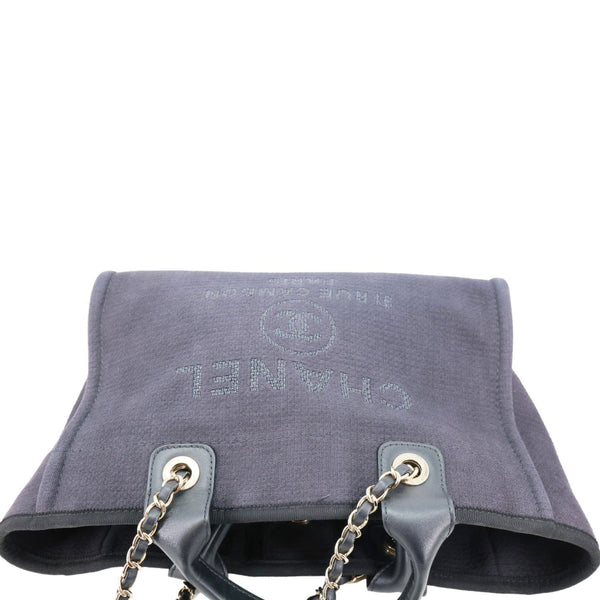 CHANEL Deauville Canvas Shopping Tote Bag Navy Blue