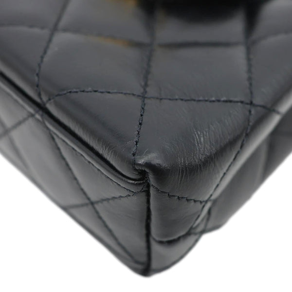 CHANEL Kelly Mini Nano Quilted Shiny Aged Calfskin Leather Tote Crossbody Bag Black