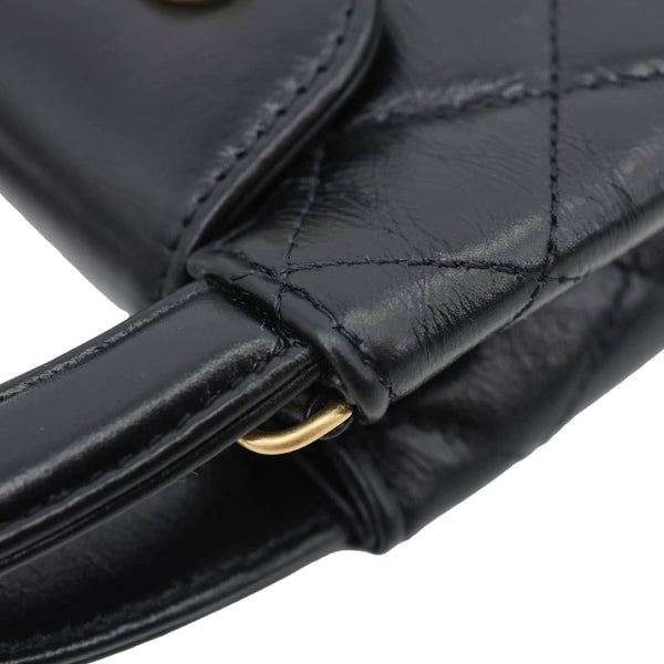 CHANEL Kelly Mini Nano Quilted Shiny Aged Calfskin Leather Tote Crossbody Bag Black