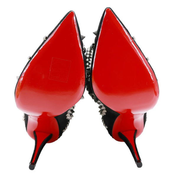 CHRISTIAN LOUBOUTIN Astrilarge Spike Suede Pika Red Sole Boots Black Size 36