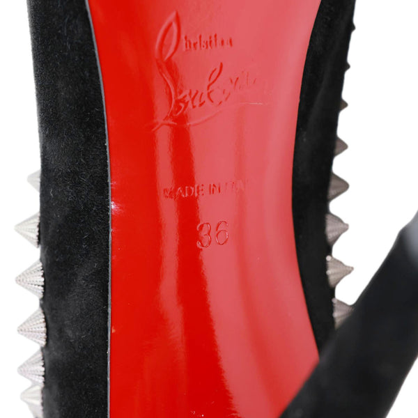 CHRISTIAN LOUBOUTIN Astrilarge Spike Suede Pika Red Sole Boots Black Size 36