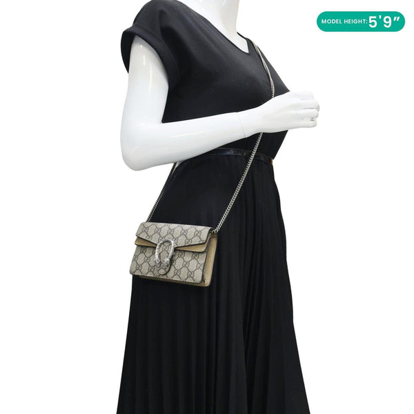 GUCCI Dionysus Super Mini GG Supreme Canvas Crossbody Bag Taupe 476432