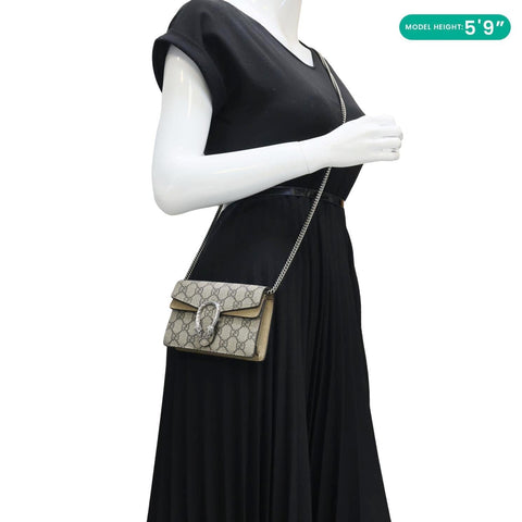 GUCCI Dionysus Super Mini GG Supreme Canvas Crossbody Bag Taupe 476432