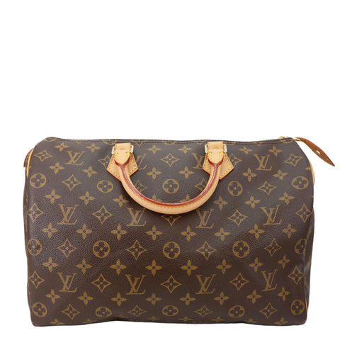 LOUIS VUITTON Speedy 35 Monogram Canvas Satchel Bag Brown