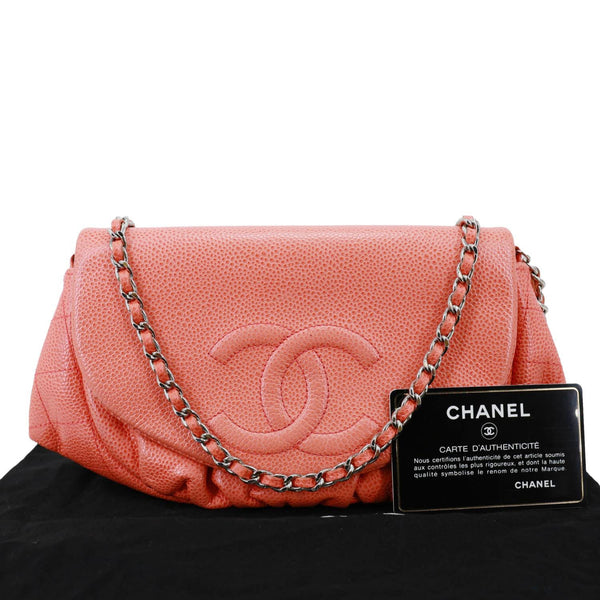 CHANEL Half Moon Caviar Leather Wallet On Chain Coral