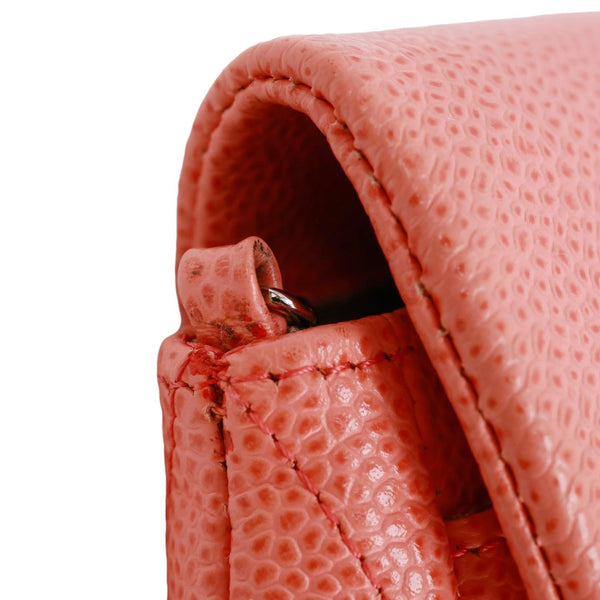 CHANEL Half Moon Caviar Leather Wallet On Chain Coral