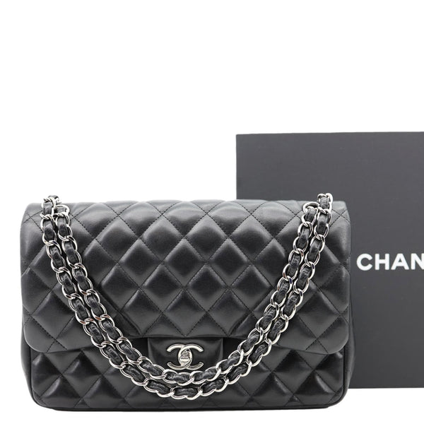 CHANEL Classic Double Flap Leather Shoulder Bag Black