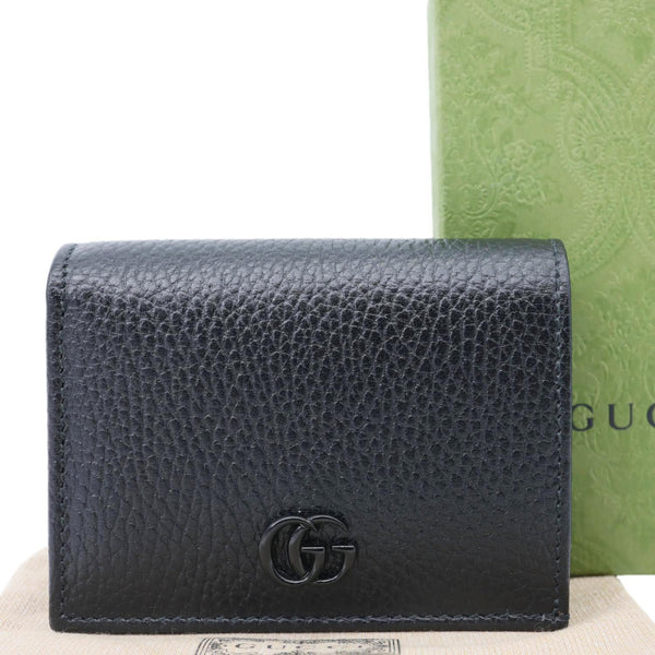 GUCCI GG Petit Marmont Leather Card Case Bi-fold Wallet Black 456126