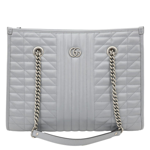GUCCI GG Marmont Aria Medium Matelasse Leather Tote Shoulder Bag Grey 675796