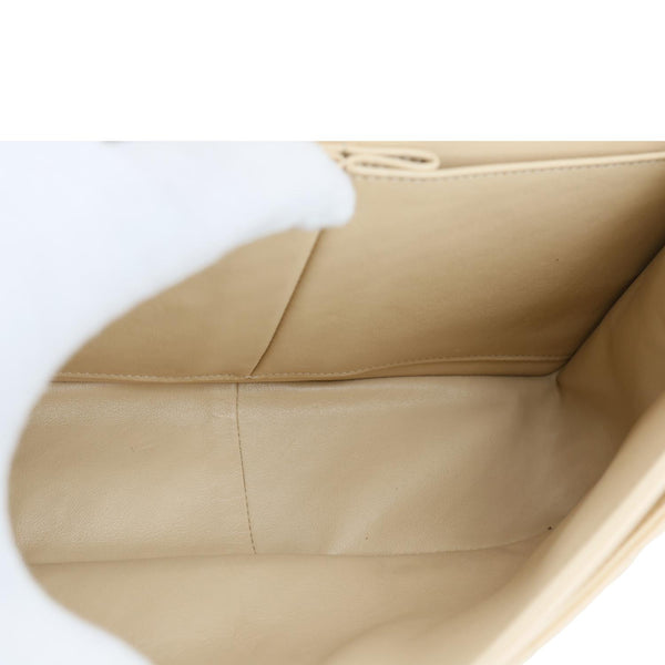 CHANEL Jumbo Classic Double Flap Quilted Lambskin Leather Shoulder Bag Beige