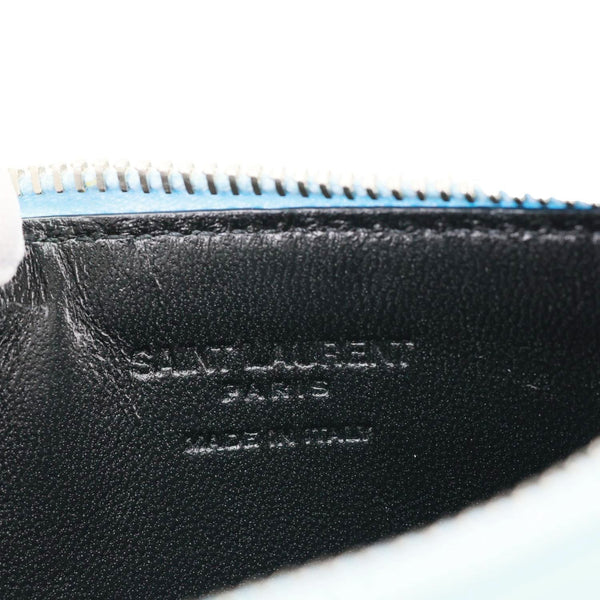YVES SAINT LAURENT 5 Fragments Pebbled Leather Zip Card Case Blue