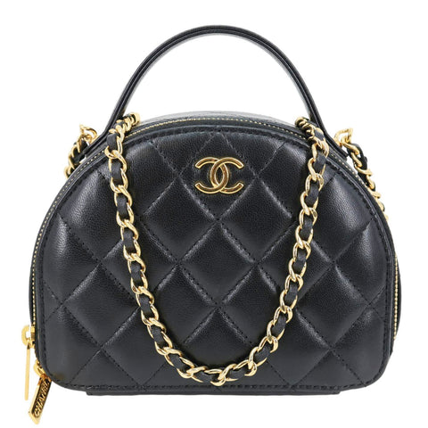 CHANEL Chic Riviera Quilted Lambskin Leather Top Handle Crossbody Vanity Case Black