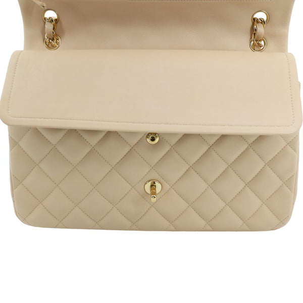 CHANEL Jumbo Classic Double Flap Quilted Lambskin Leather Shoulder Bag Beige