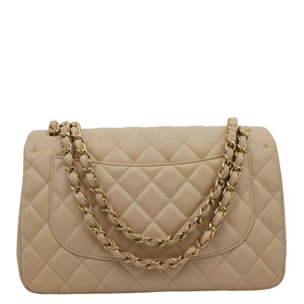 CHANEL Jumbo Classic Double Flap Quilted Lambskin Leather Shoulder Bag Beige