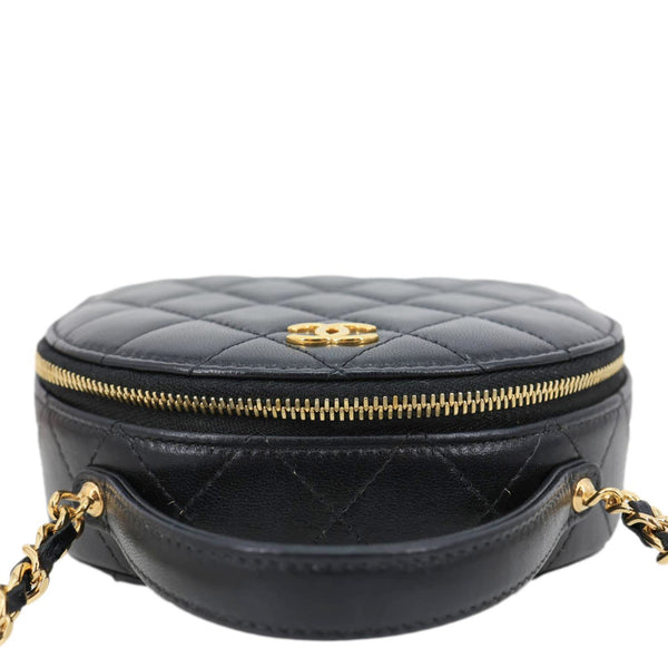 CHANEL Chic Riviera Quilted Lambskin Leather Top Handle Crossbody Vanity Case Black