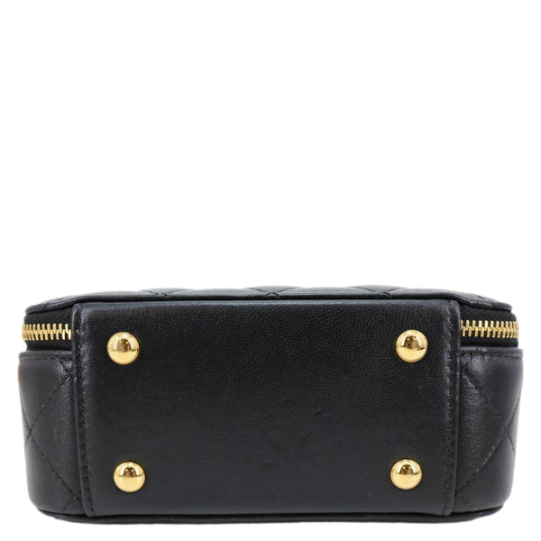 CHANEL Chic Riviera Quilted Lambskin Leather Top Handle Crossbody Vanity Case Black