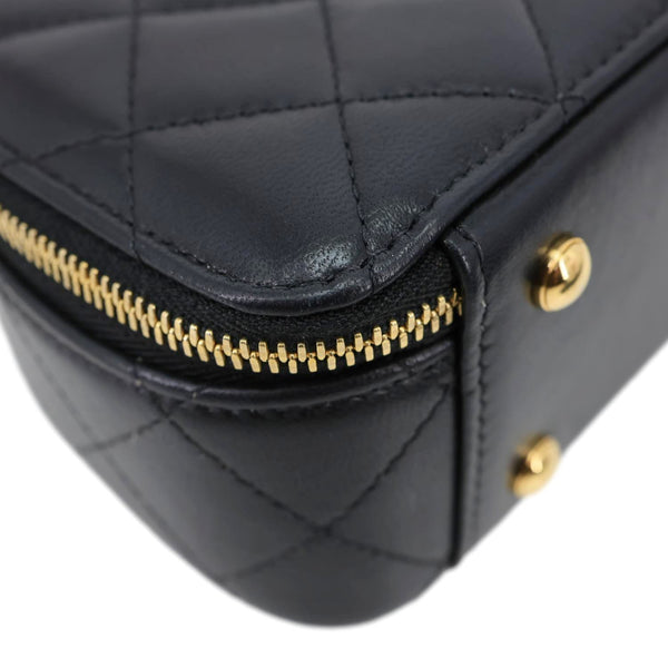 CHANEL Chic Riviera Quilted Lambskin Leather Top Handle Crossbody Vanity Case Black