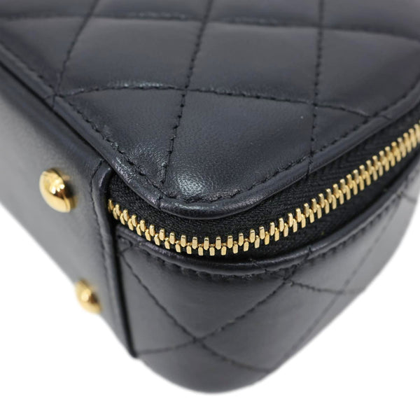 CHANEL Chic Riviera Quilted Lambskin Leather Top Handle Crossbody Vanity Case Black