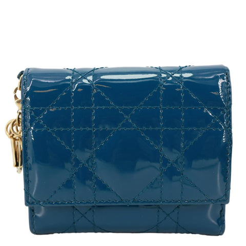 CHRISTIAN DIOR Lady Dior Lotus Cannage Patent Leather Wallet Blue